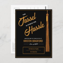 Cartão Postal Anúncio de graduação em preto Elegante Dourado Tas