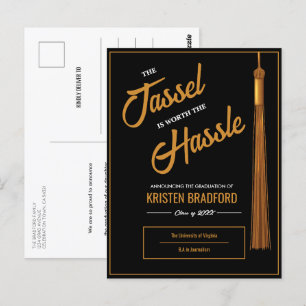 Cartão Postal Anúncio de graduação em preto Elegante Dourado Tas