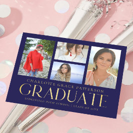 Cartão Postal Anúncio de Graduação Navy Gold 4 Colagem de Fotos