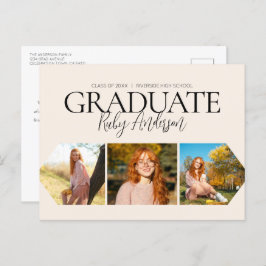 Cartão Postal Anúncio de Graduação Simples de 3 Beige Fotográfic