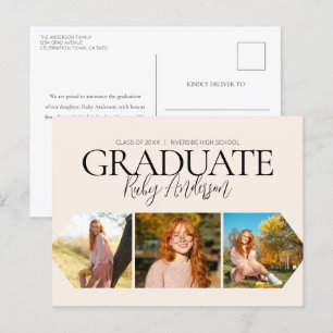 Cartão Postal Anúncio de Graduação Simples de 3 Beige Fotográfic