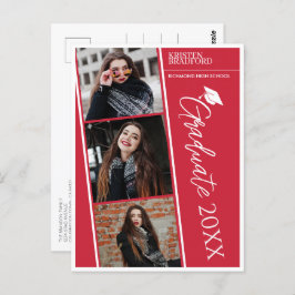 Cartão Postal Anúncio de Graduação Vermelha com Strips de Foto M