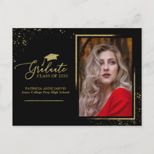 Cartão Postal Anúncio de Graduada Chic Brilho Dourado
