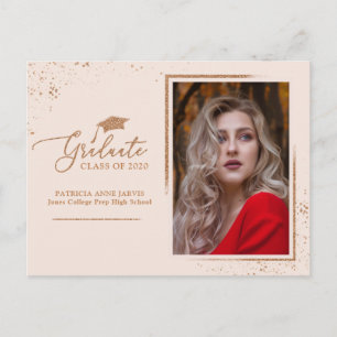 Cartão Postal Anúncio de Graduada Chic Brilho Dourado Rosa