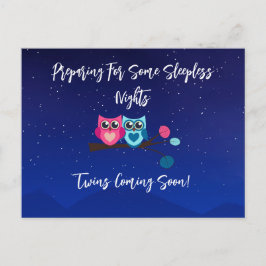 Cartão Postal Anúncio de Gravidez Twin Owls