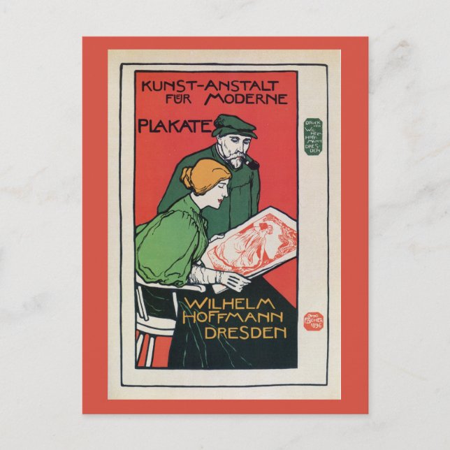 Cartão Postal Anúncio de impressores de cartazes alemães antigos (Frente)