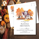 Cartão Postal Anúncio de Movimentação de Câmara de Outono de Aqu<br><div class="desc">Este anúncio animador mostra uma cena de árvore de outono com aquarela com uma casa ao fundo. As palavras "Nossa Família Plantou Novas Raízes". É a maneira perfeita de deixar seus amigos e família saberem sobre sua próxima jogada. É um sucesso para todos que o recebem.</div>