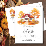 Cartão Postal Anúncio de Movimentação de Câmara de Outono de Aqu<br><div class="desc">Este anúncio animador mostra uma cena de árvore de outono com aquarela com uma casa ao fundo. As palavras "Nossa Família Plantou Novas Raízes". É a maneira perfeita de deixar seus amigos e família saberem sobre sua próxima jogada. É um sucesso para todos que o recebem.</div>