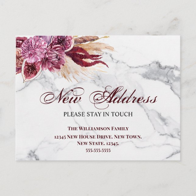 Cartão Postal Anúncio de Movimentação de Novo Endereço Floral (Frente)