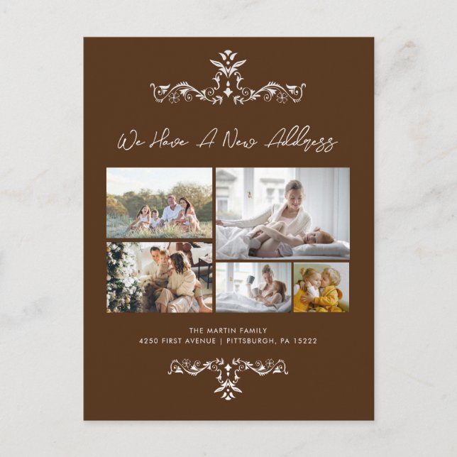 Cartão Postal Anúncio de Movimentação do Ornamentado Brown 5 Pho (Frente)