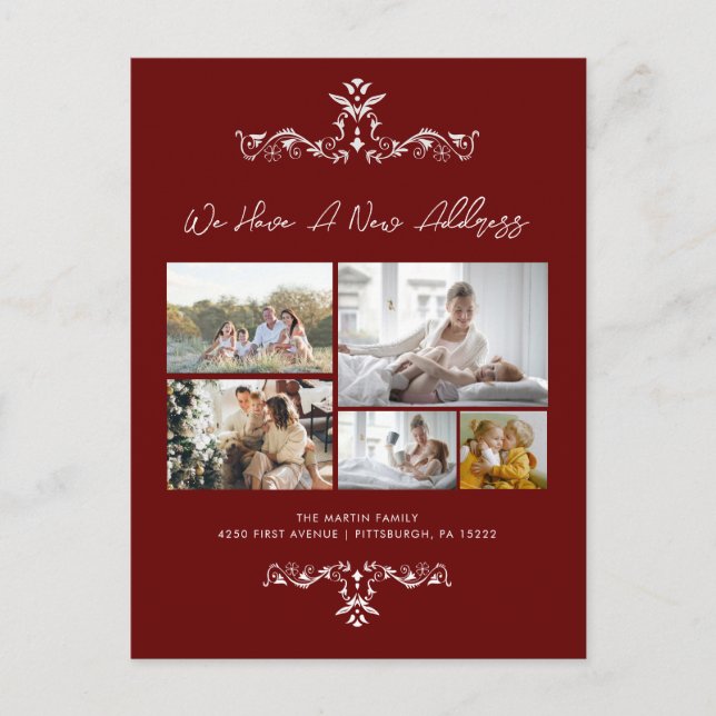 Cartão Postal Anúncio de Movimentação do Ornamentado Burgundy 5  (Frente)