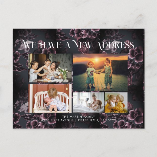 Cartão Postal Anúncio de movimento floral 5 Fotografias Burgundy (Frente)