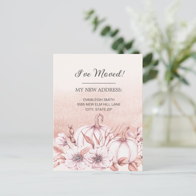 Cartão Postal Anúncio de Mudança Abóboras Brancas Rústicas Laran (Em pé/Frente)