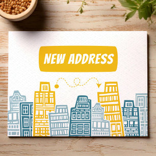 Cartão Postal Anúncio de mudança com prédios amarelos
