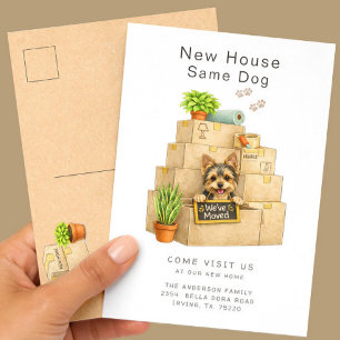 Cartão Postal Anúncio de Mudança de Casa com Yorkshire Terrier