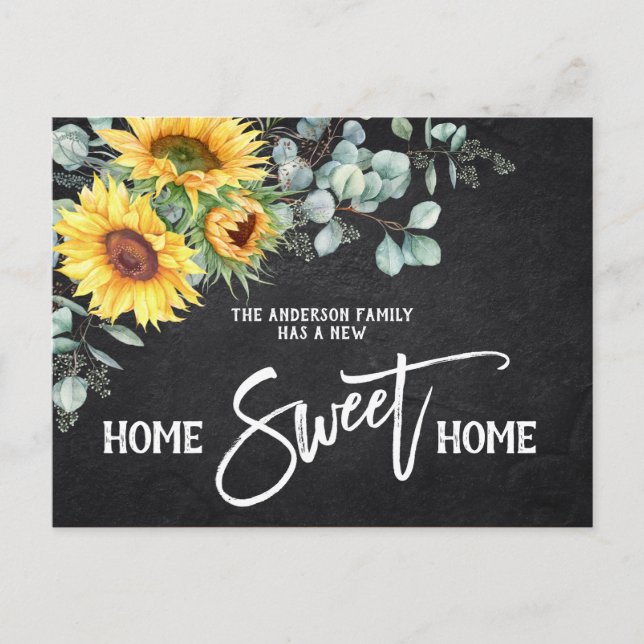 Cartão Postal Anúncio de mudança de casa dos Sunflower Home Swee (Frente)