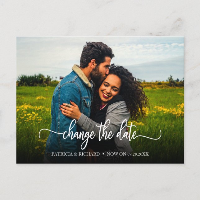 Cartão Postal Anúncio de mudança de data de casamento adiado (Frente)