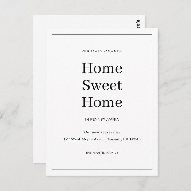 Cartão Postal Anúncio de Mudança de Endereço Casa Doce Lar (Frente/Verso)