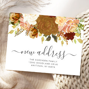 Cartão Postal Anúncio de Mudança de Endereço Floral de Outono