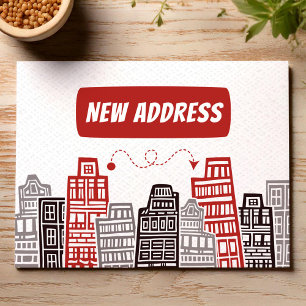 Cartão Postal Anúncio de mudança de endereço novo vermelho e pre
