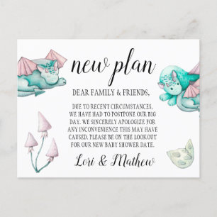 Cartão Postal Anúncio de mudança de evento do Chá de fraldas Dra