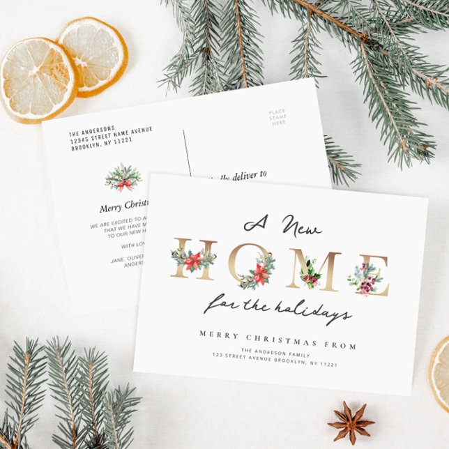 Cartão Postal anúncio de mudança de férias em letras douradas (Criador carregado)