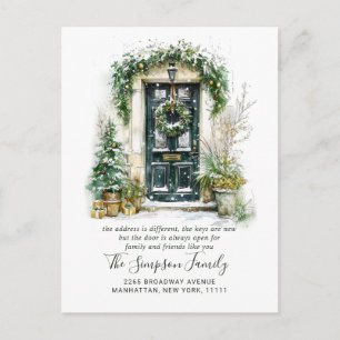Cartão Postal Anúncio de Mudança de Porta de Natal em Aquarela