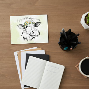 Cartão Postal Anúncio de Mudança de Vaca Desenhada à Mão Fofa