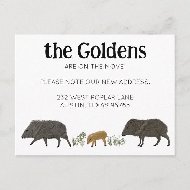 Cartão Postal ANÚNCIO DE MUDANÇA Família de Catetos Sudoeste (Frente)