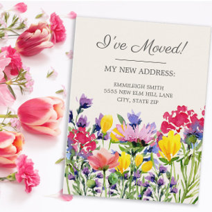Cartão Postal Anúncio de Mudança Flores Silvestres Roxas Amarela