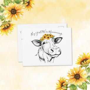 Cartão Postal Anúncio de mudança fofo com desenho de vaca e gira
