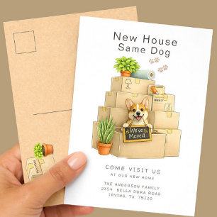 Cartão Postal Anúncio de Mudança para Nova Casa do Corgi