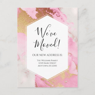 Cartão Postal Anúncio de mudança Pink Gold Marble Moderno
