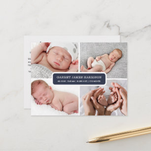Cartão Postal Anúncio de Nascimento com Colagem de Fotos Elegant