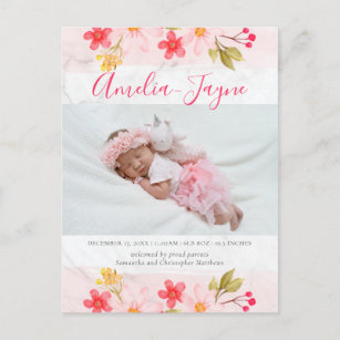 Cartão Postal Anúncio de Nascimento da Foto de Marble Trendy Flo