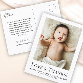 Cartão Postal Anúncio de Nascimento da Foto do Amor e Obrigados
