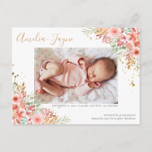 Cartão Postal Anúncio de Nascimento da Foto Floral Dourada Glit