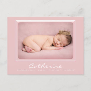 Cartão Postal Anúncio de Nascimento da Menina Recém-Nascida