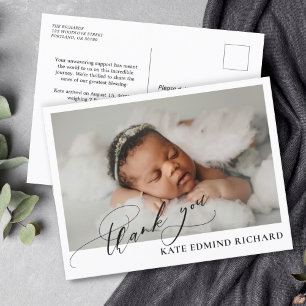 Cartão Postal Anúncio de Nascimento de Bebê com Foto Simples e E