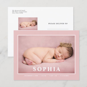 Cartão Postal Anúncio de Nascimento de Bebê Menina Minimalista R