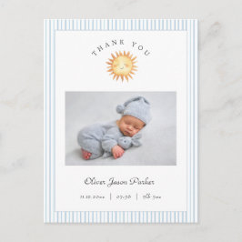 Cartão Postal Anúncio de Nascimento de Bebê Menino Sol em Aquare