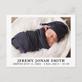 Cartão Postal Anúncio de nascimento de bebê mínimo e simples Ele