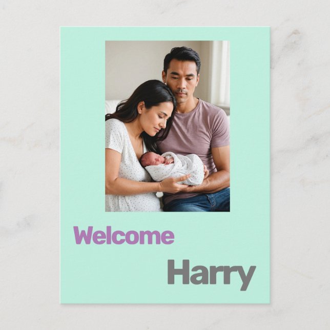 Cartão Postal anúncio de nascimento de bebê personalizado modern (Frente)