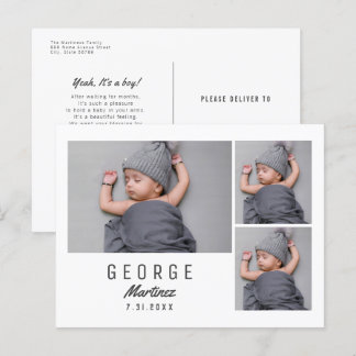 Cartão Postal Anúncio de Nascimento de Foto do Novo Bebê Minimal