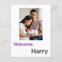 anúncio de nascimento de menino ou menina roxo mod