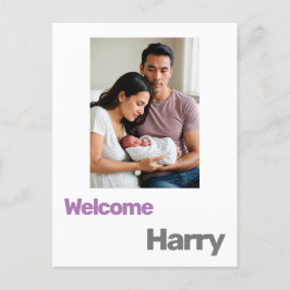 Cartão Postal anúncio de nascimento de menino ou menina roxo mod