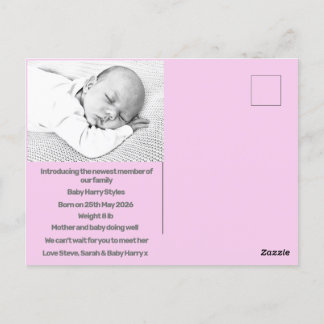 Cartão Postal anúncio de nascimento de uma bebê