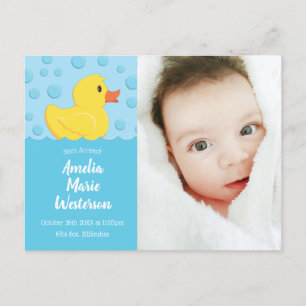 Cartão Postal Anúncio de Nascimento do Bebê Borracha Ducky
