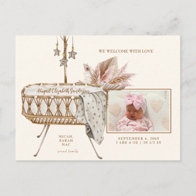 Cartão Postal Anúncio de Nascimento Foto Berço Antigo Pampas (Frente)