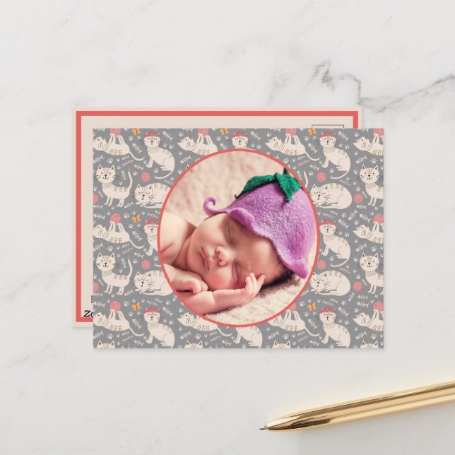 Cartão Postal Anúncio de Nascimento Gatinhos Fofos Brincando com (Frente/Verso In Situ)
